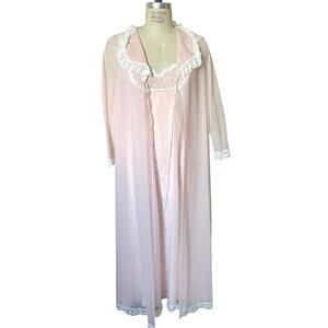 Vintage Vanity Fair Slip and Robe Set in Pale Pink Nylon Chiffon Size 34/ Medium